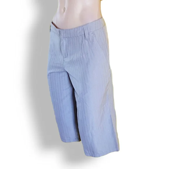 Y2k Insight grey pin-stripe knee-length shorts. White logo print fits AU 10-12 - Picture 3 of 7